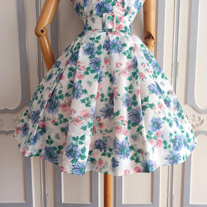 1950s - Spectacular Floral Print Nylon Dress - W28 (70cm)